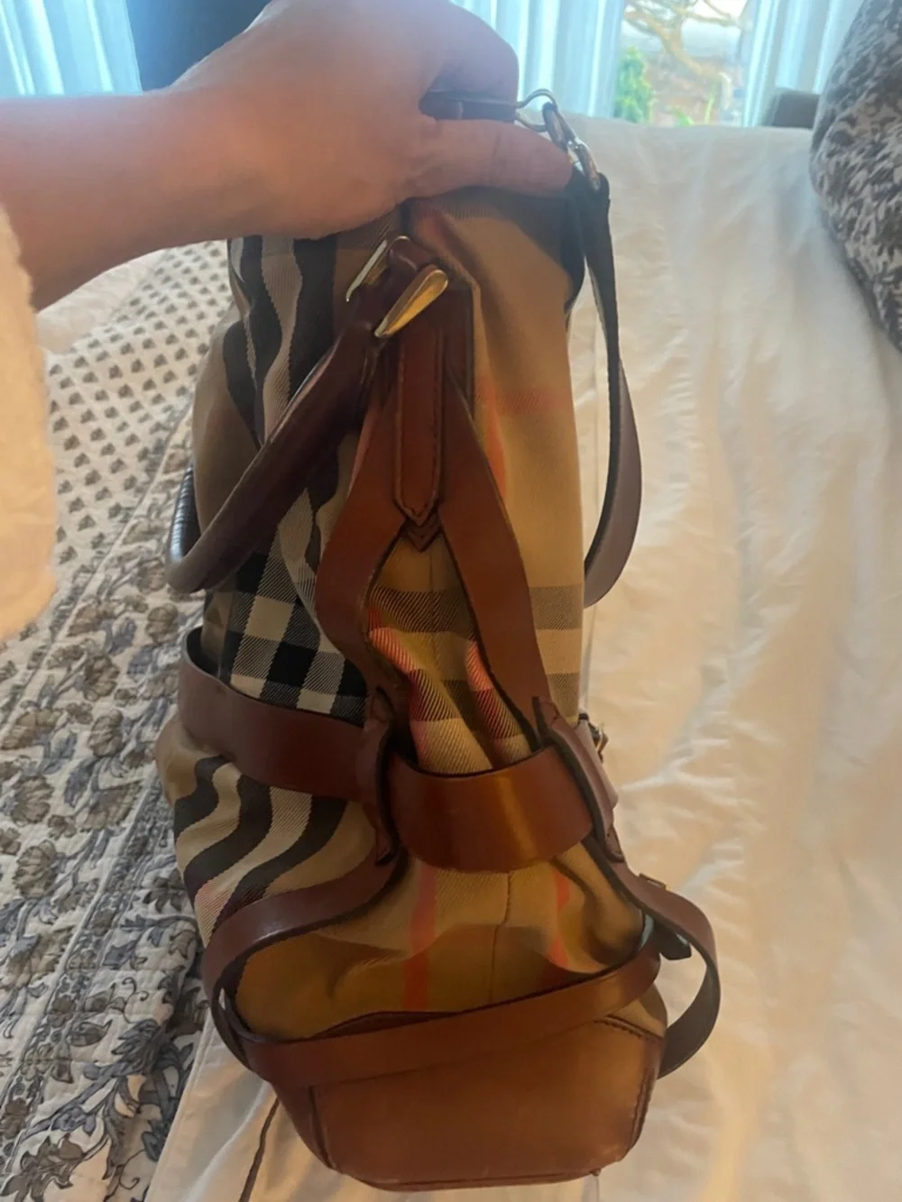 Burberry Canvas Bucket Bag with Brown Leather Trim - Picture 10 of 12